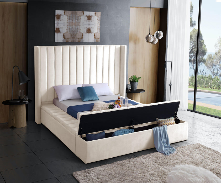 Kiki Cream Velvet King Bed (3 Boxes) - Furniture Stars (Chicago, IL)