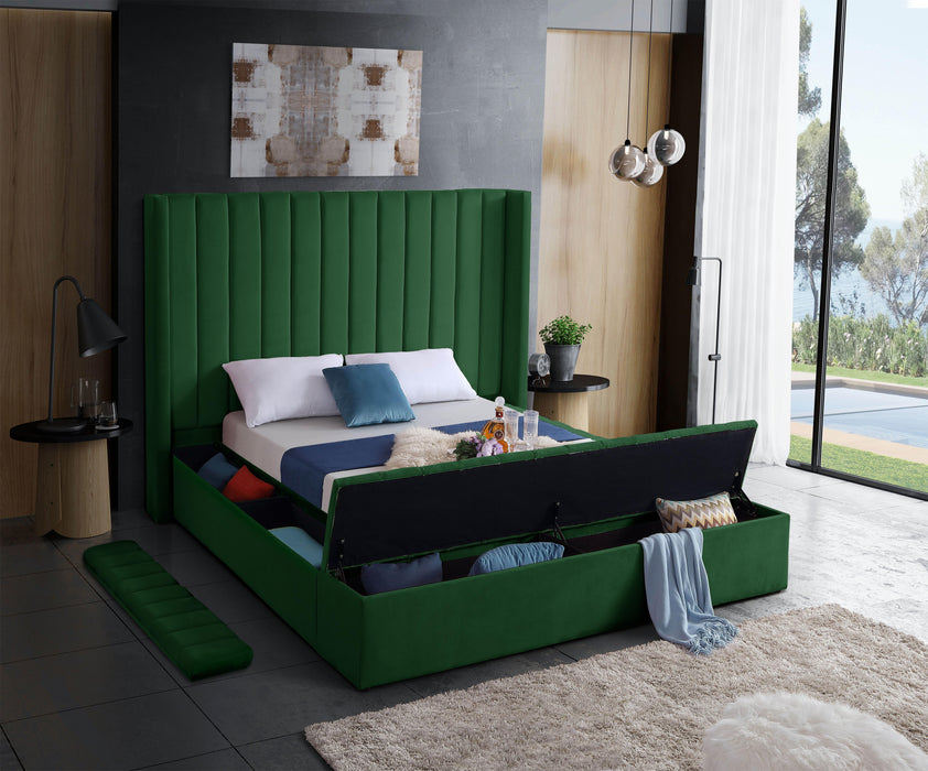 Kiki Green Velvet Queen Bed (3 Boxes) - Furniture Stars (Chicago, IL)
