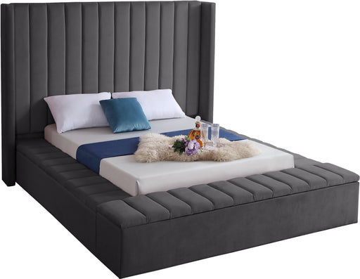 Kiki Grey Velvet Queen Bed (3 Boxes) - Furniture Stars (Chicago, IL)