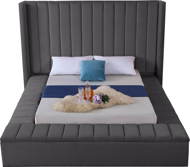 Kiki Grey Velvet Queen Bed (3 Boxes) - Furniture Stars (Chicago, IL)