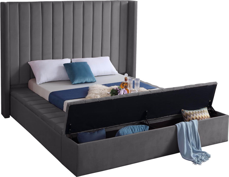 Kiki Grey Velvet King Bed (3 Boxes) - Furniture Stars (Chicago, IL)