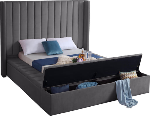 Kiki Grey Velvet Queen Bed (3 Boxes) - Furniture Stars (Chicago, IL)