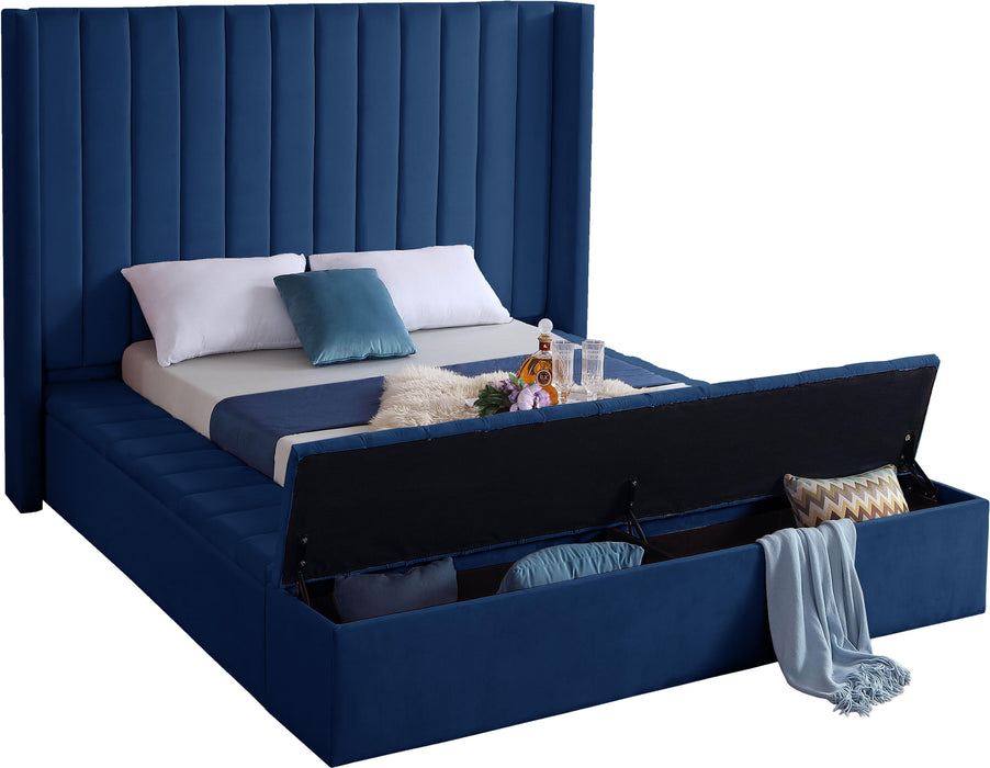 Kiki Navy Velvet King Bed (3 Boxes) - Furniture Stars (Chicago, IL)