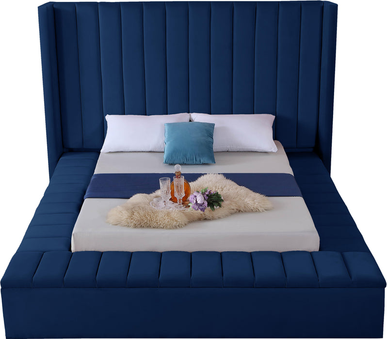Kiki Navy Velvet Queen Bed (3 Boxes) - Furniture Stars (Chicago, IL)