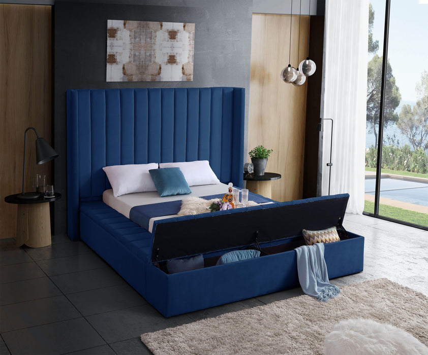 Kiki Navy Velvet King Bed (3 Boxes) - Furniture Stars (Chicago, IL)