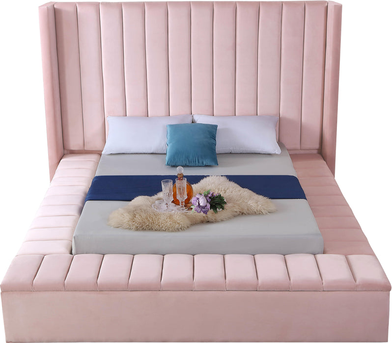 Kiki Pink Velvet King Bed (3 Boxes) - Furniture Stars (Chicago, IL)