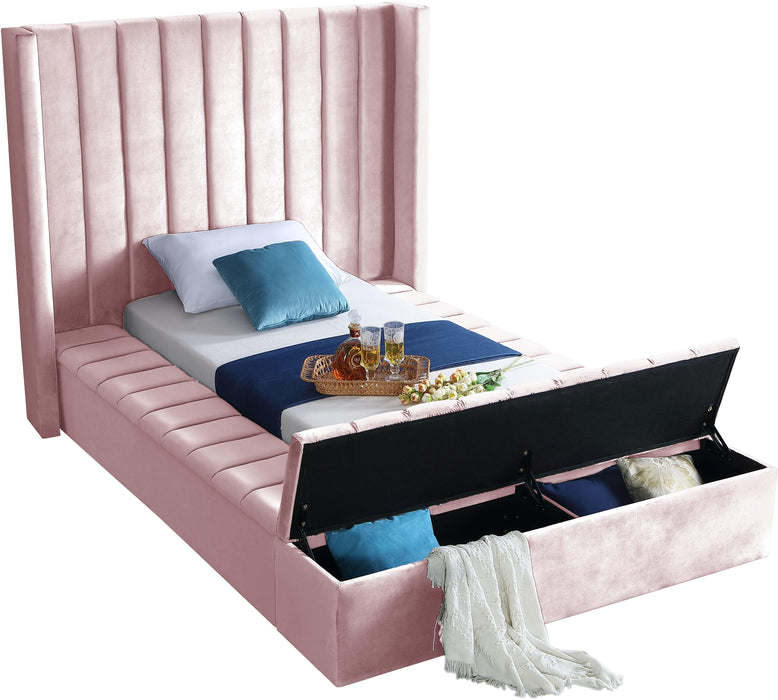 Kiki Pink Velvet Twin Bed (3 Boxes)