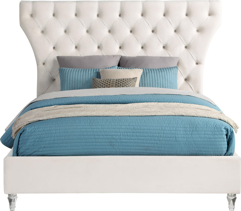 Kira Cream Velvet Queen Bed - Furniture Stars (Chicago, IL)