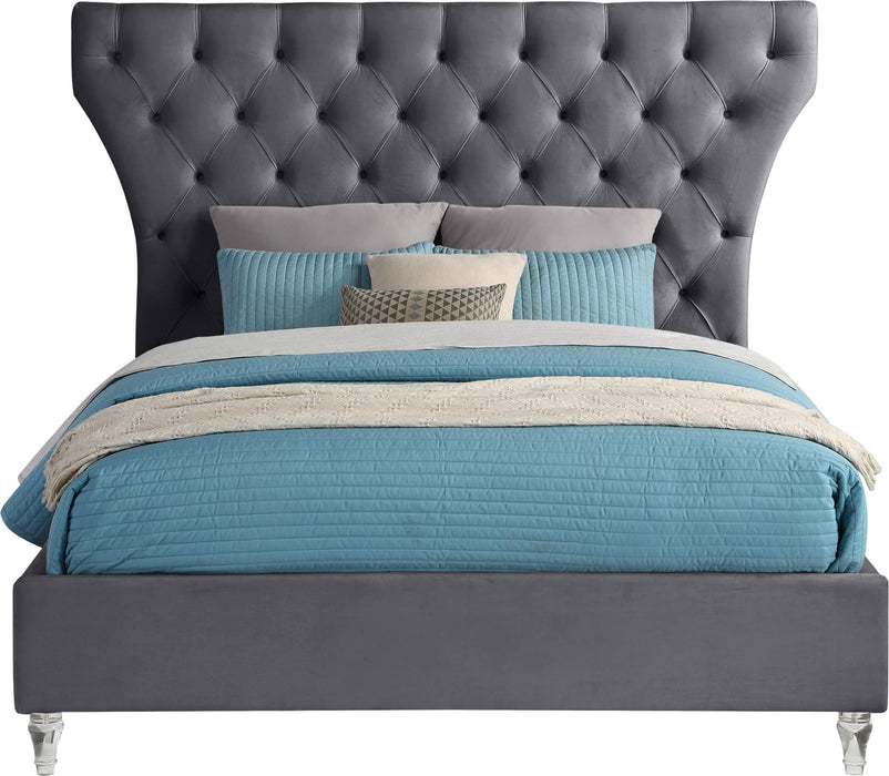 Kira Grey Velvet Queen Bed - Furniture Stars (Chicago, IL)