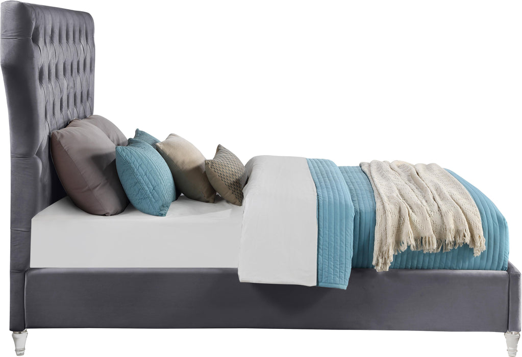 Kira Grey Velvet Queen Bed - Furniture Stars (Chicago, IL)