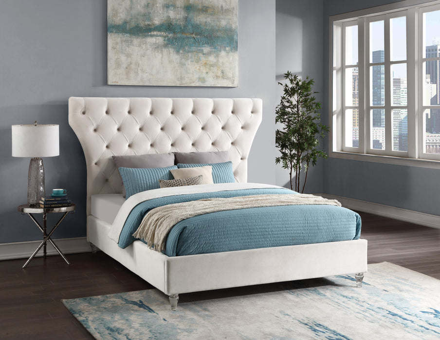 Kira Cream Velvet Queen Bed - Furniture Stars (Chicago, IL)