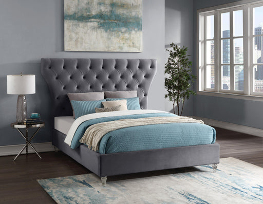 Kira Grey Velvet Queen Bed - Furniture Stars (Chicago, IL)