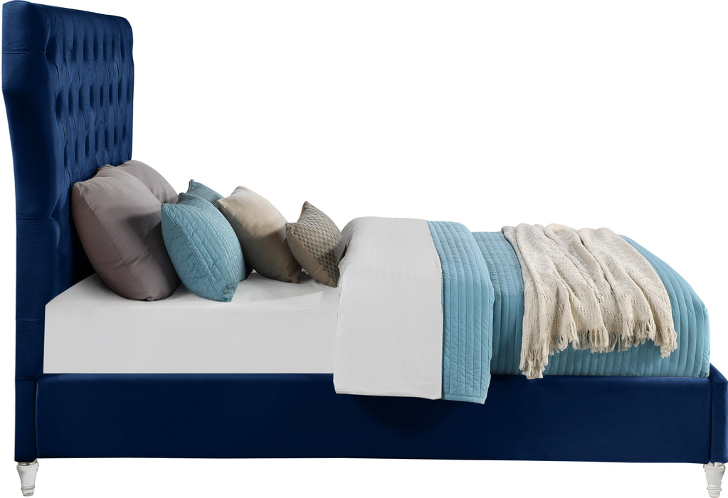 Kira Navy Velvet Queen Bed - Furniture Stars (Chicago, IL)