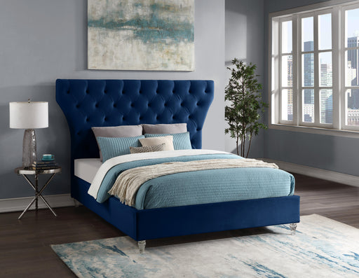 Kira Navy Velvet Queen Bed - Furniture Stars (Chicago, IL)