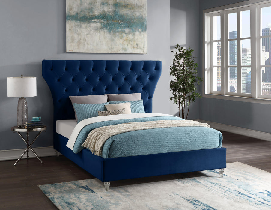 Kira Navy Velvet Queen Bed - Furniture Stars (Chicago, IL)