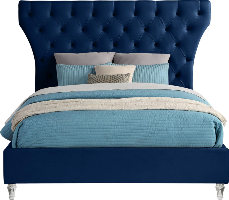 Kira Navy Velvet Queen Bed - Furniture Stars (Chicago, IL)