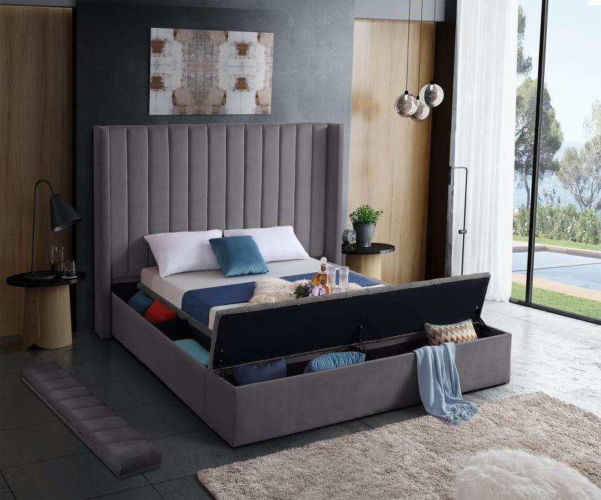 Kiki Grey Velvet King Bed (3 Boxes) - Furniture Stars (Chicago, IL)