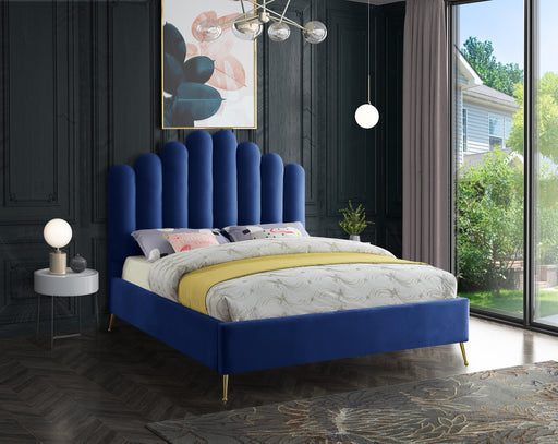 Lily Navy Velvet Queen Bed - Furniture Stars (Chicago, IL)