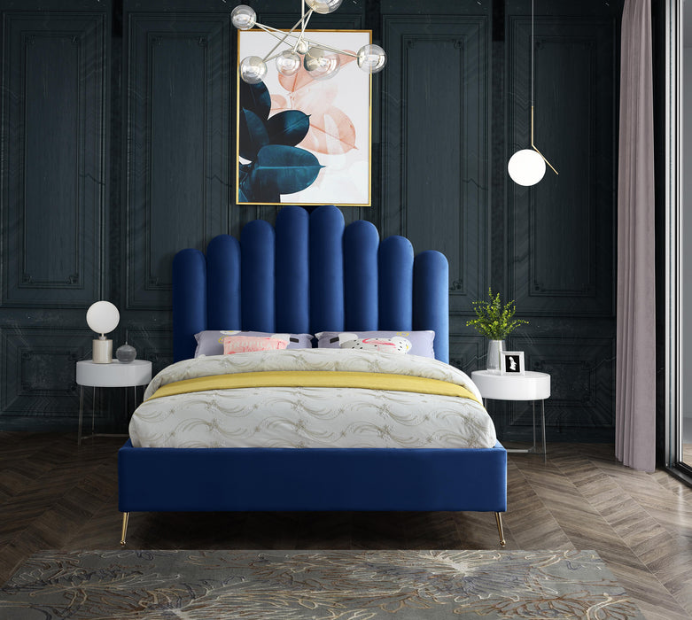 Lily Navy Velvet King Bed - Furniture Stars (Chicago, IL)