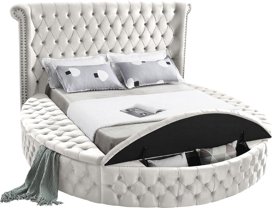Luxus Cream Velvet King Bed (3 Boxes) - Furniture Stars (Chicago, IL)