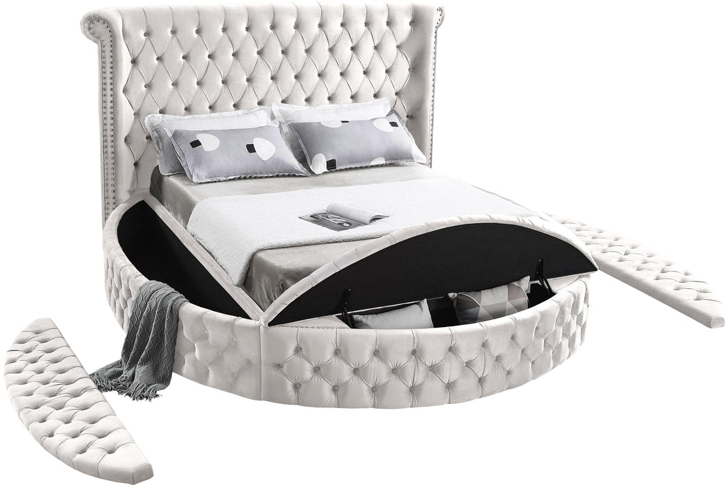 Luxus Cream Velvet King Bed (3 Boxes) - Furniture Stars (Chicago, IL)