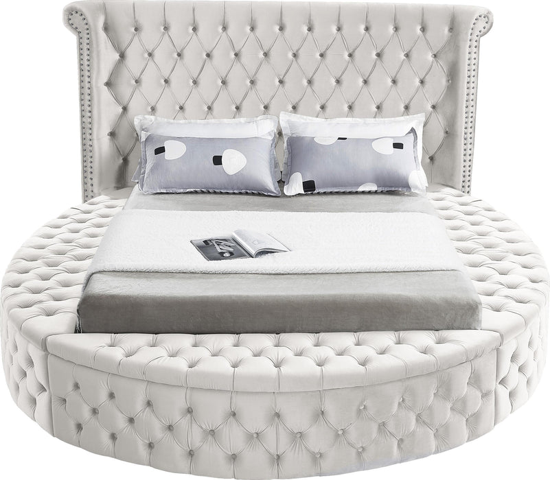 Luxus Cream Velvet King Bed (3 Boxes) - Furniture Stars (Chicago, IL)