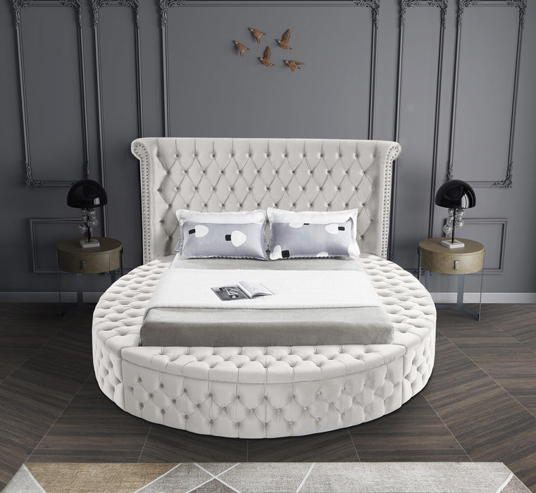 Luxus Cream Velvet King Bed (3 Boxes) - Furniture Stars (Chicago, IL)