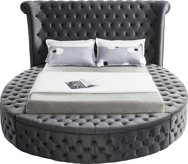 Luxus Grey Velvet Queen Bed (3 Boxes) - Furniture Stars (Chicago, IL)