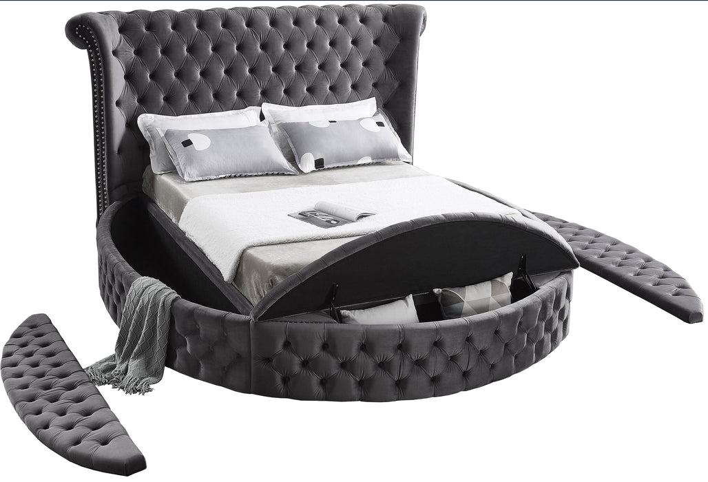 Luxus Grey Velvet Queen Bed (3 Boxes) - Furniture Stars (Chicago, IL)