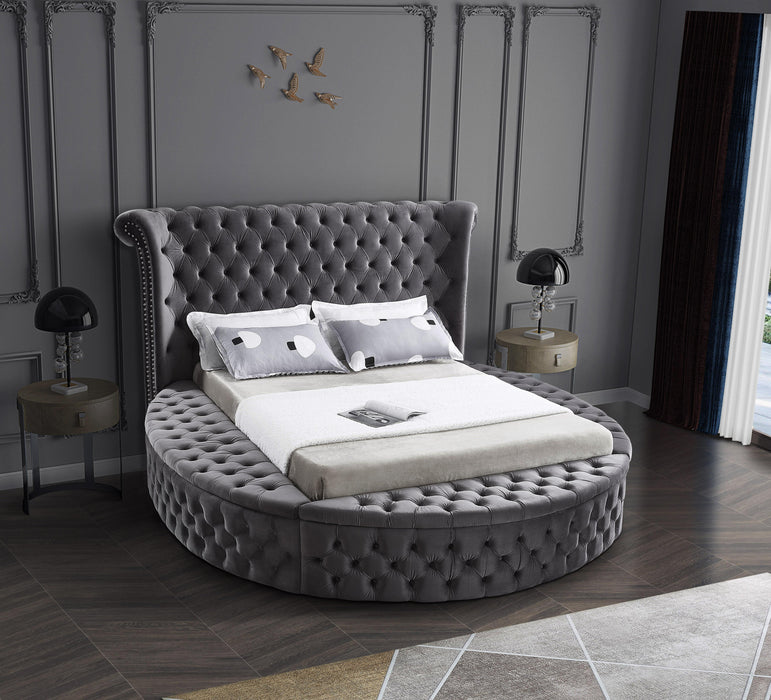 Luxus Grey Velvet Queen Bed (3 Boxes) - Furniture Stars (Chicago, IL)