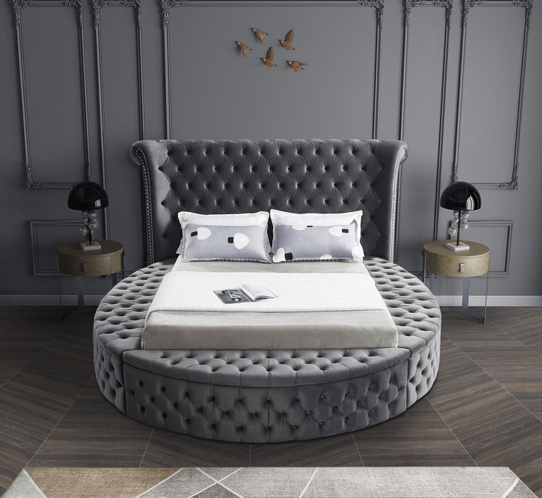 Luxus Grey Velvet Queen Bed (3 Boxes) - Furniture Stars (Chicago, IL)
