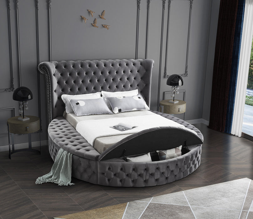 Luxus Grey Velvet Queen Bed (3 Boxes) - Furniture Stars (Chicago, IL)