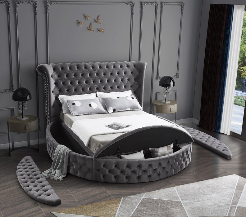 Luxus Grey Velvet Queen Bed (3 Boxes) - Furniture Stars (Chicago, IL)