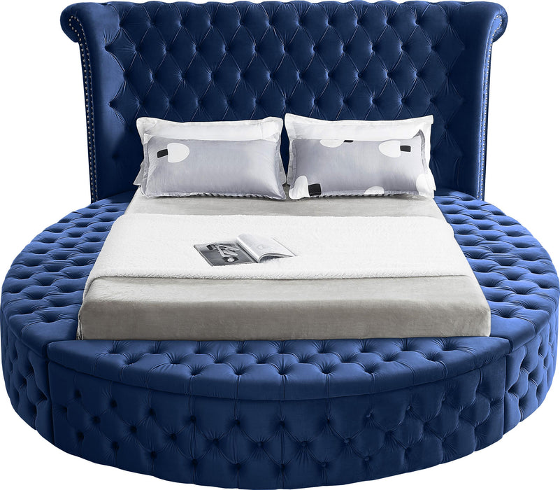 Luxus Navy Velvet Queen Bed (3 Boxes) - Furniture Stars (Chicago, IL)