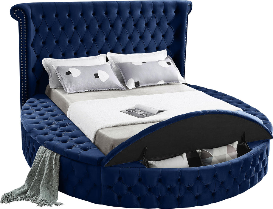 Luxus Navy Velvet Queen Bed (3 Boxes) - Furniture Stars (Chicago, IL)