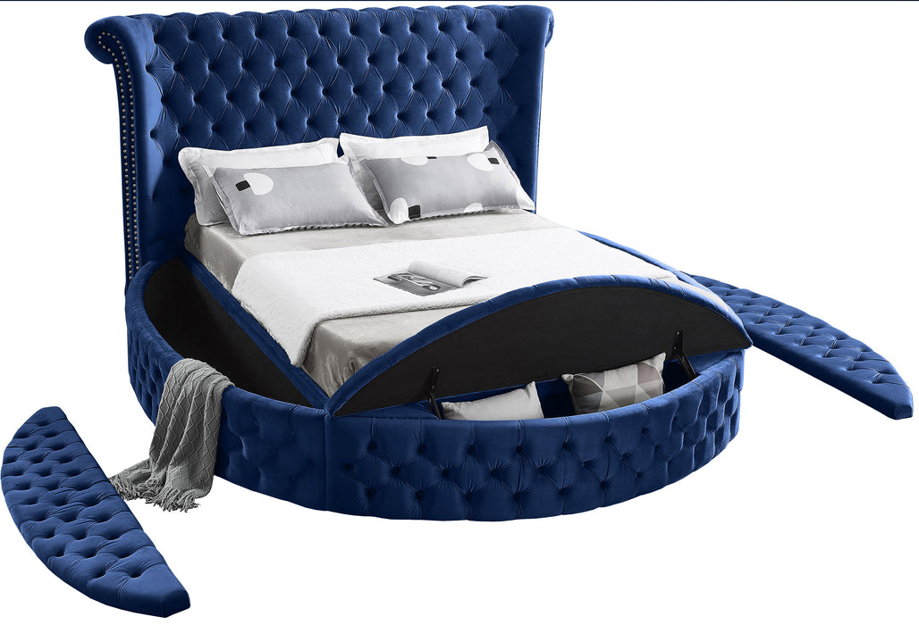 Luxus Navy Velvet Queen Bed (3 Boxes) - Furniture Stars (Chicago, IL)