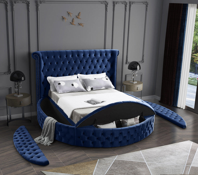Luxus Navy Velvet Queen Bed (3 Boxes) - Furniture Stars (Chicago, IL)