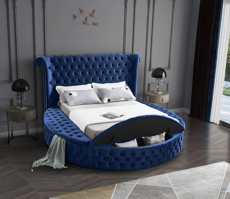 Luxus Navy Velvet Queen Bed (3 Boxes) - Furniture Stars (Chicago, IL)