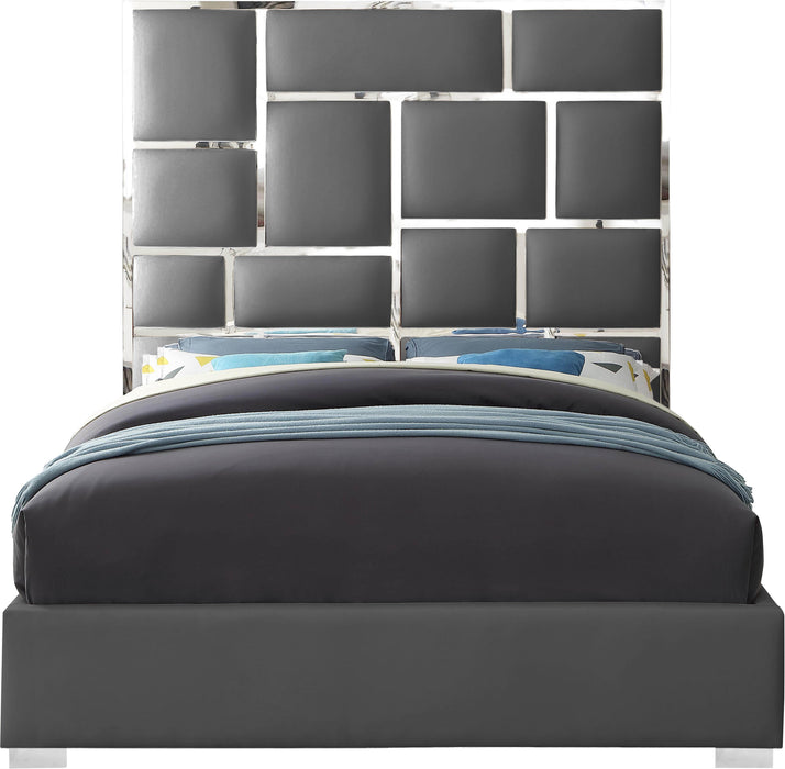 Milan Grey Faux Leather Queen Bed - Furniture Stars (Chicago, IL)