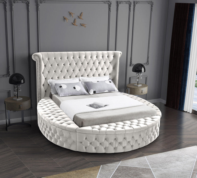 Luxus Cream Velvet King Bed (3 Boxes) - Furniture Stars (Chicago, IL)