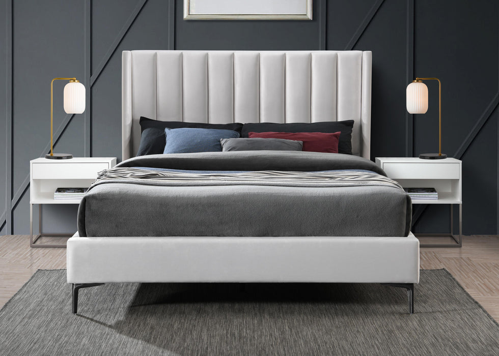 Nadia Cream Velvet Queen Bed - Furniture Stars (Chicago, IL)
