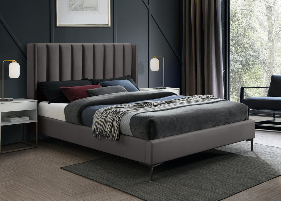 Nadia Grey Velvet Queen Bed - Furniture Stars (Chicago, IL)