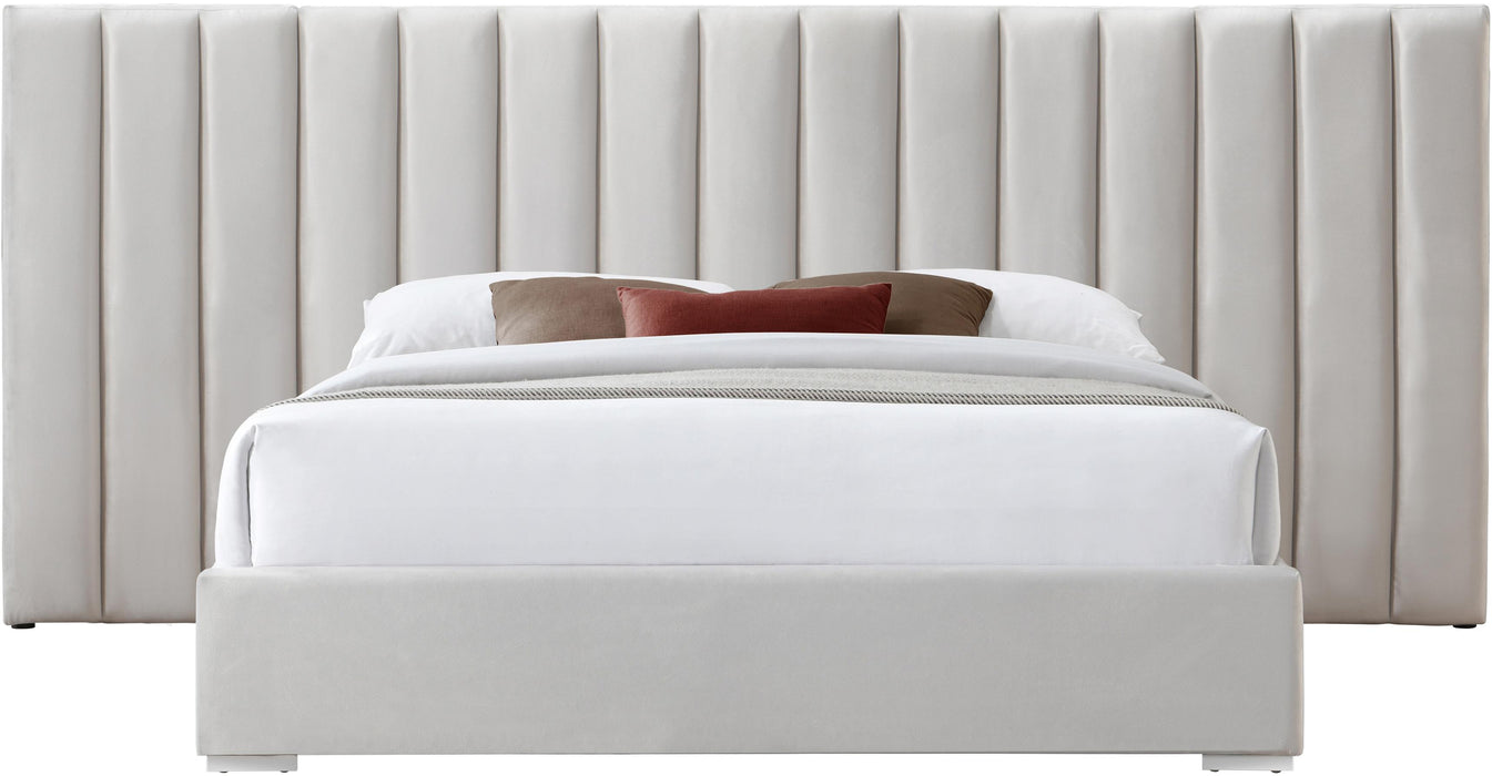 Pablo Cream Velvet Queen Bed - Furniture Stars (Chicago, IL)