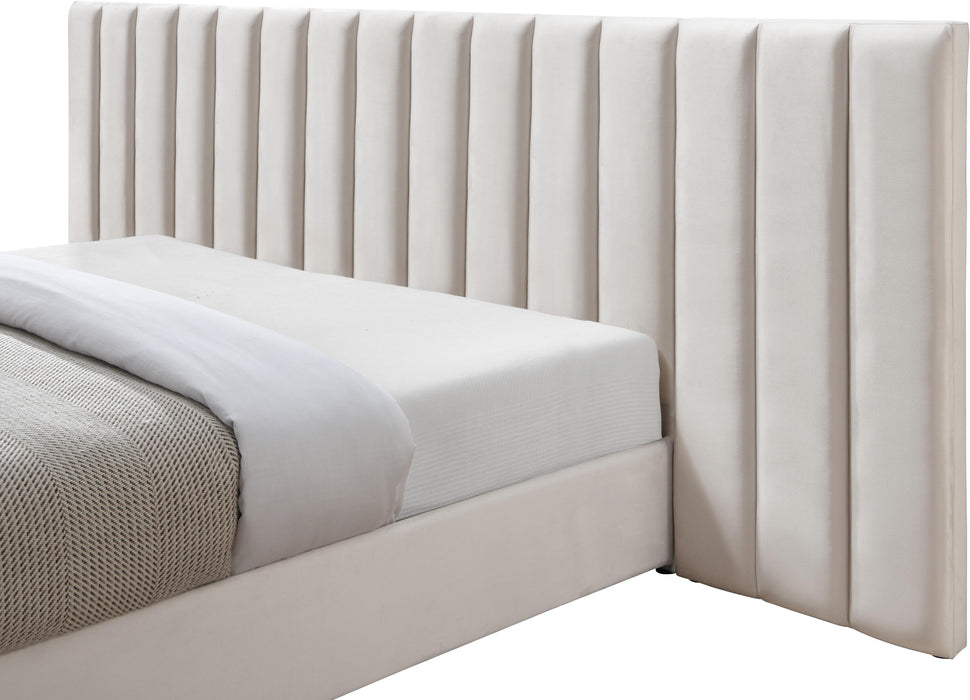 Pablo Cream Velvet Queen Bed - Furniture Stars (Chicago, IL)