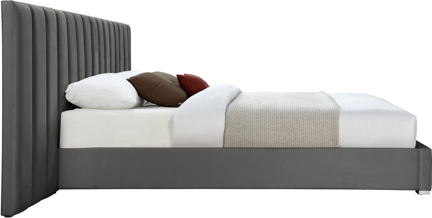 Pablo Grey Velvet Queen Bed - Furniture Stars (Chicago, IL)