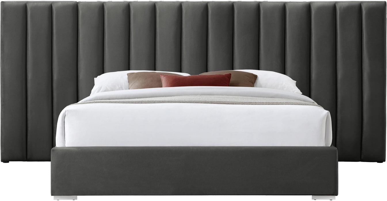 Pablo Grey Velvet Queen Bed - Furniture Stars (Chicago, IL)