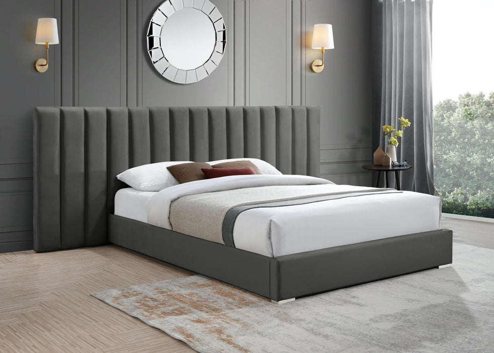 Pablo Grey Velvet Queen Bed - Furniture Stars (Chicago, IL)
