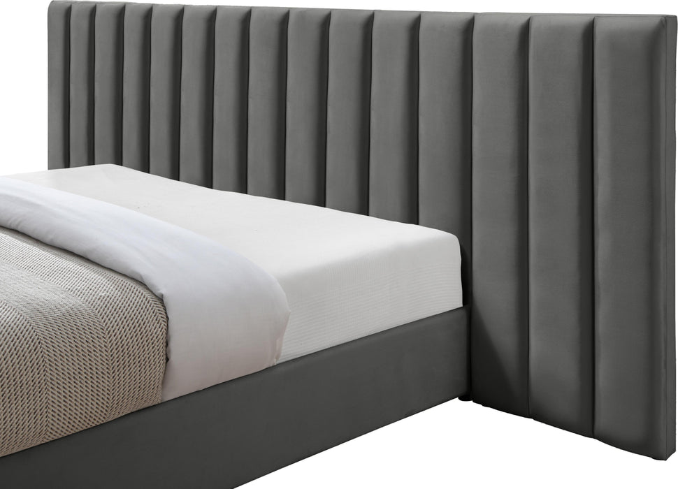 Pablo Grey Velvet Queen Bed - Furniture Stars (Chicago, IL)