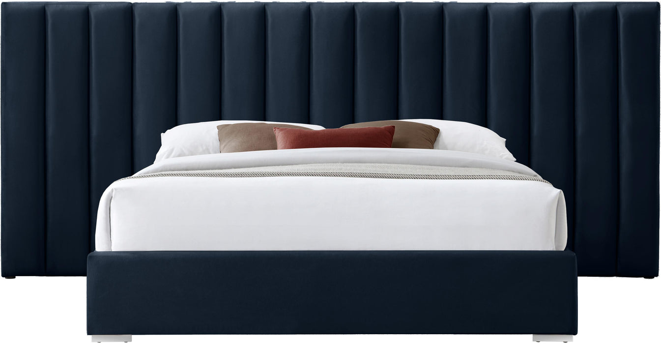 Pablo Navy Velvet Queen Bed - Furniture Stars (Chicago, IL)