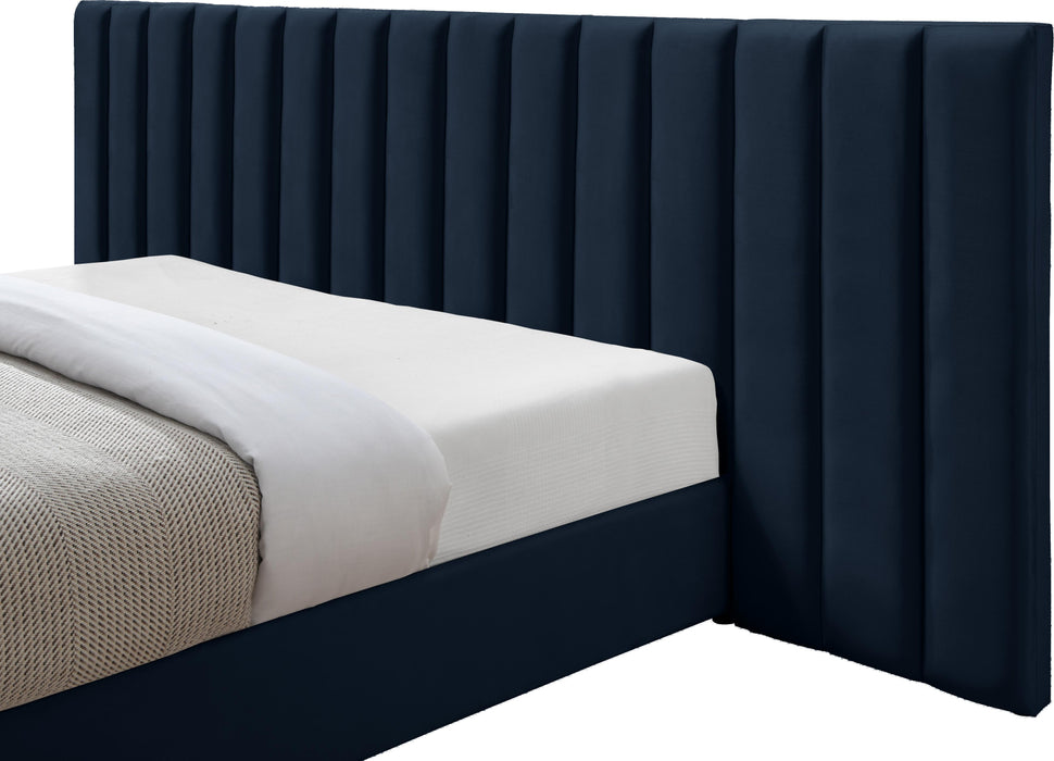 Pablo Navy Velvet Queen Bed - Furniture Stars (Chicago, IL)